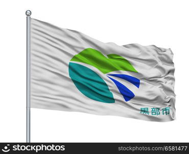 Kurobe City Flag On Flagpole, Country Japan, Toyama Prefecture, Isolated On White Background. Kurobe City Flag On Flagpole, Japan, Toyama Prefecture, Isolated On White Background