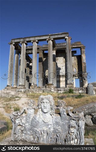 Kutahya, Turkey - July 2012: Zeus Statue in Zeus Temple on July 28, 2012. The Temple of Zeus, situated upon a hill, was the city&rsquo;s main sanctuary. Ceramic finds indicate local habitation from the first half of the third millennium BC. Construction of the temple began in the second quarter of the second century AD.Aizanoi was an ancient city in western Anatolia. Located in what is now Cavdarhisar, Kutahya Province, Turkey.