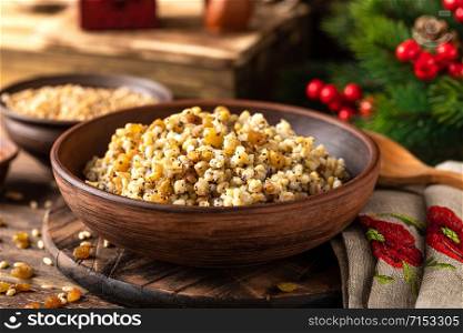 Kutia. Traditional ukrainian Christmas ceremonial grain dish with honey, raisins and poppy seeds