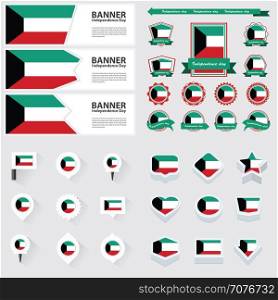 kuwait independence day, infographic, and label Set.