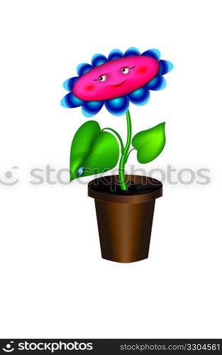 kvutka in a pot; cartoonish flower, cheerful flower, on the sill; character; on the leaflet, interior design, building industry nursery, to children&rsquo;s vinyl wallpaper, Happy Mother!