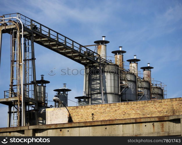 KWO-Hochsilos-Ziegelmauer. Listed building cable factory in Berlin-Oberspree Schoeneweide, Germany