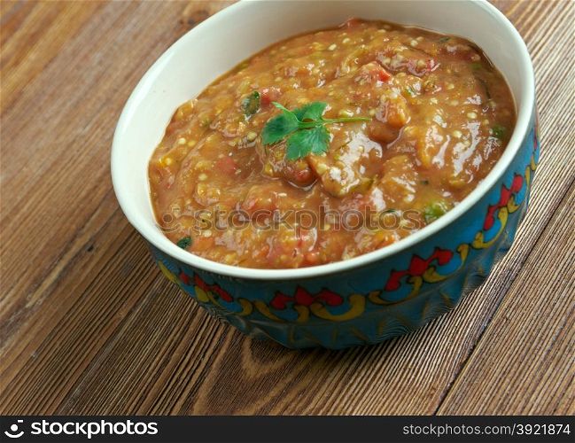 Kyopolou - popular Bulgarian and Turkish spread.made principally from roasted eggplants and garlic.