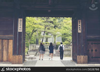 KYOTO,JAPAN, April 22, 2017: Japanese young students are coming back from elementary school in Kyoto, Japan.