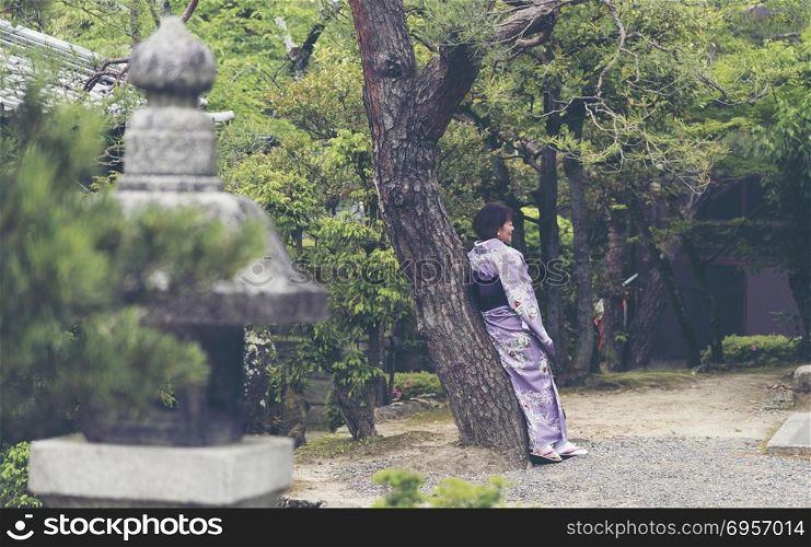 KYOTO, JAPAN - APRIL 23, 2017: Women&rsquo;s travel is a traditional kimono (kimono) trip to Kyoto on April 23, 2017.