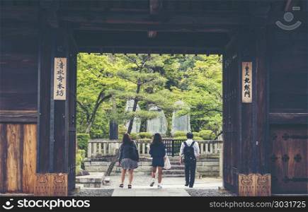 KYOTO, JAPAN, August 2, 2017: Japanese young students are coming back from elementary school in Kyoto, Japan.