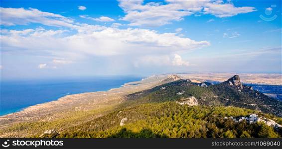 Kyrenia ridge mountains and sea panorama view. Northern Cyprus