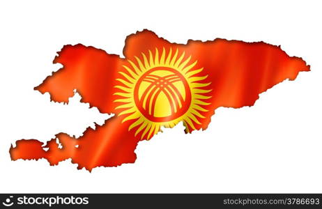 Kyrgyzstan flag map, three dimensional render, isolated on white