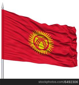 Kyrgyzstan Flag on Flagpole , Flying in the Wind, Isolated on White Background