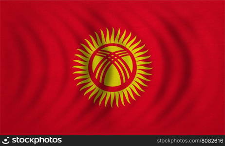 Kyrgyzstani national official flag. Patriotic symbol, banner, element, background. Correct colors. Flag of Kyrgyzstan wavy with real detailed fabric texture, accurate size, illustration