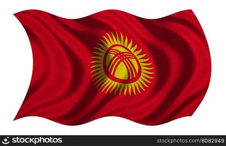 Kyrgyzstani national official flag. Patriotic symbol, banner, element, background. Correct colors. Flag of Kyrgyzstan with real detailed fabric texture wavy isolated on white 3D illustration