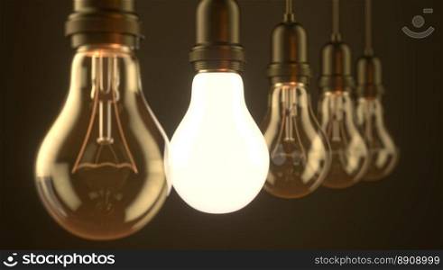 L&bulb. 3D illustration. L&bulbs Illuminated on studio background. 3D illustration