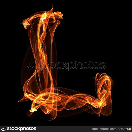 L letter in fire illustration on black background