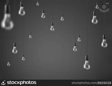 L&light bulbs. 3D illustration. Garland of group l&light bulbs on grey background. 3D illustration