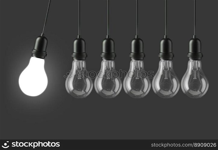 L&light bulbs. 3D illustration. Group of l&light bulbs Illuminated on studio background. 3D illustration