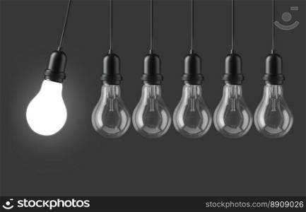 L&light bulbs. 3D illustration. Group of l&light bulbs Illuminated on studio background. 3D illustration