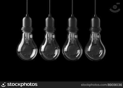 L&light bulbs. 3D illustration. L&light bulbs isolated on black background. 3D illustration