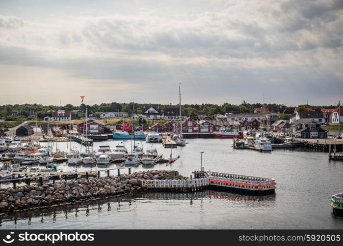 L?SO, DENMARK - AUGUST 16 - 2015: Boats in the harbor of L?so in Denmark