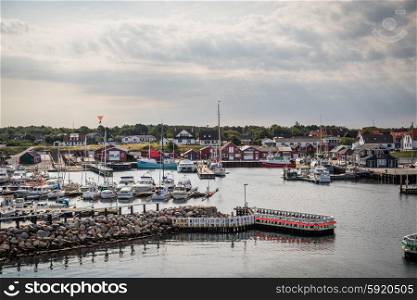L?SO, DENMARK - AUGUST 16 - 2015: Boats in the harbor of L?so in Denmark