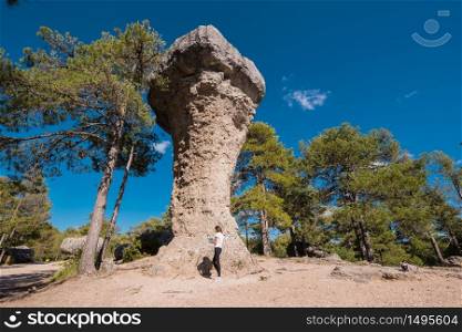 La Ciudad encantada. The enchanted city natural park, group of crapicious forms limestone rocks in Cuenca, Spain.