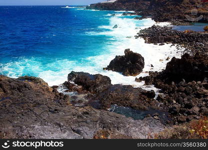 La Palma Santa cruz volcanic stone atlantic coast beach in Canary Islands