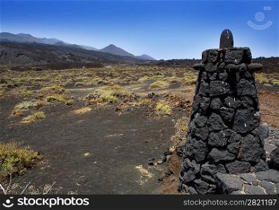 La Palma volcanic lava stone fence column in Fuencaliente Canary Islands