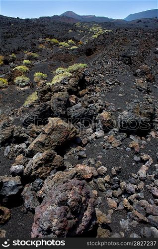 La Palma volcanic Teneguia lava black stones in Canary Islands