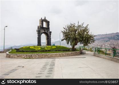 LA PAZ, Bolivia - MAY 16, 2015: Monument at the Killi Killi Mirador in La Paz, Bolivia.
