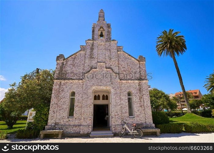 La toja island Toxa Chapel made of sea shells in Pontevedra Galicia Spain