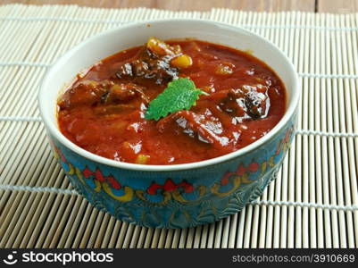 Laal maans - meat curry from Rajasthan, India. mutton curry prepared in a sauce of curd and hot spices such as red chillies