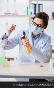 Lab chemist checking beauty and make-up products