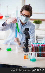 Lab chemist checking beauty and make-up products