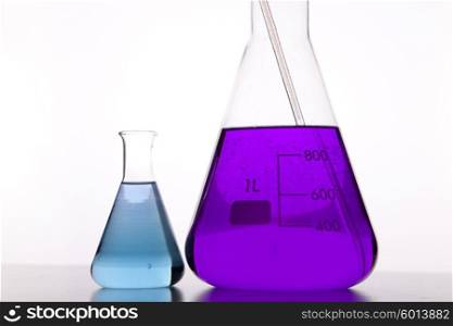 Laboratory equipment with some colored liquids