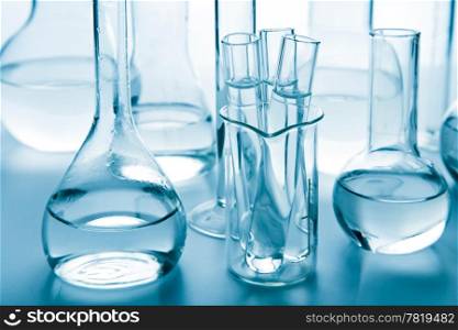 laboratory glassware toned blue