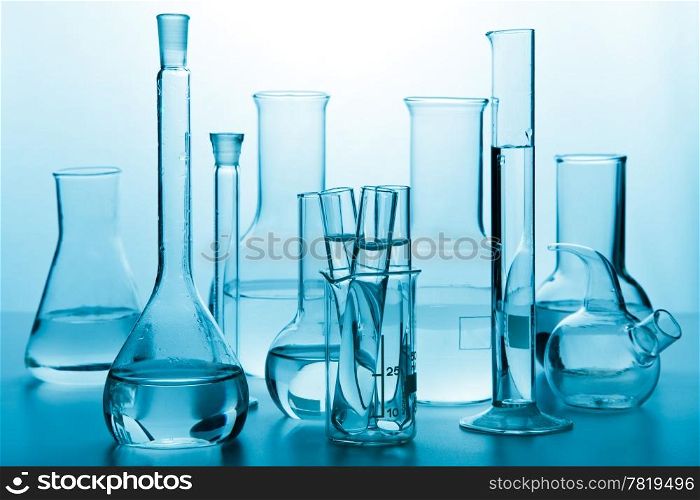 laboratory glassware toned blue