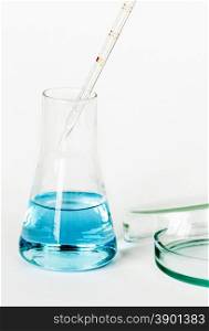 Laboratory glassware with colored solutions