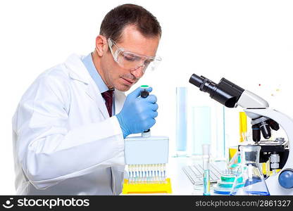 laboratory scientist working at lab with multi channel pipette