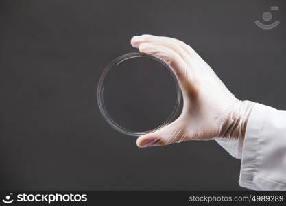 Laboratory test. Close up image of scientist hands holding testing tube