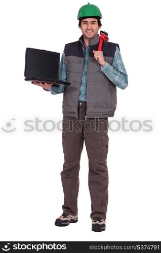 Laborer carrying a laptop