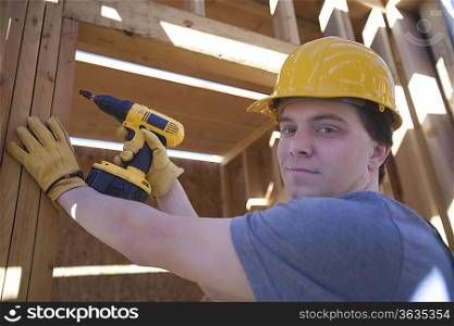 Labourer works on building construction