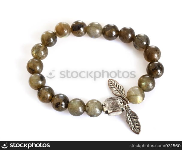 labradorite bracelet in front of white background