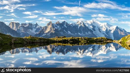Lac des Cheserys. Mountains by Chamonix Valley, French Alps.