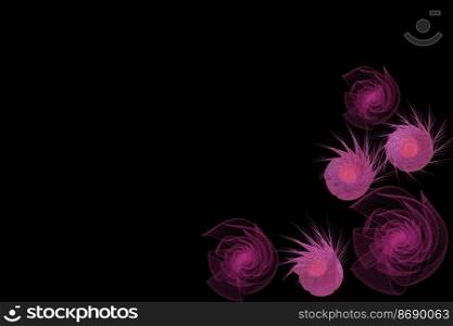 Lace horizontal seamless openwork roses.Pink lacy mesh on a black background. 3d. Lace horizontal seamless openwork roses.Pink lacy mesh on a black background. 3d illustration