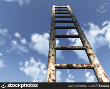 Ladder in the sky. An iron rusty ladder on a background of the blue sky