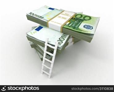 Ladder on stack from packs of euro. 3d