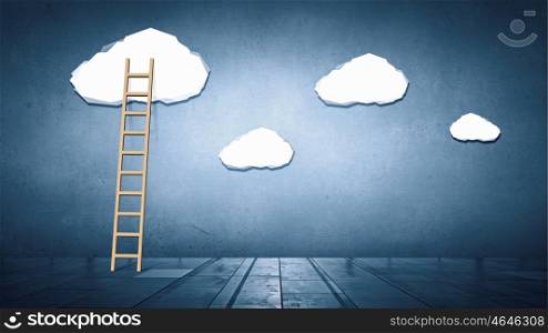 Ladder to cloud. Conceptual designed image with ladder to cloud
