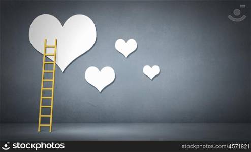 Ladder to love. Conceptual image of ladder leading to a heart