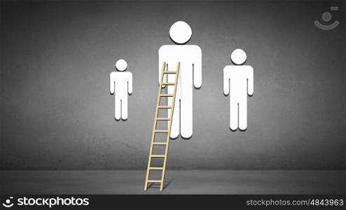 Ladder to top. Conceptual image with ladder leading to people figures