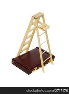 Ladder used for moving up or reaching higher goals, leather briefcase used to carry items to the office