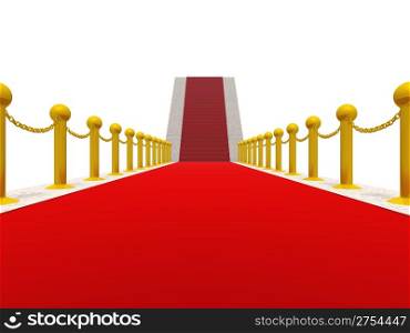 Ladder with a red carpet. Gold columns with a circuit